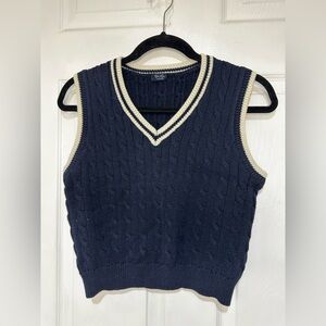 Brandy Melville Navy and Cream V-Neck Sweater